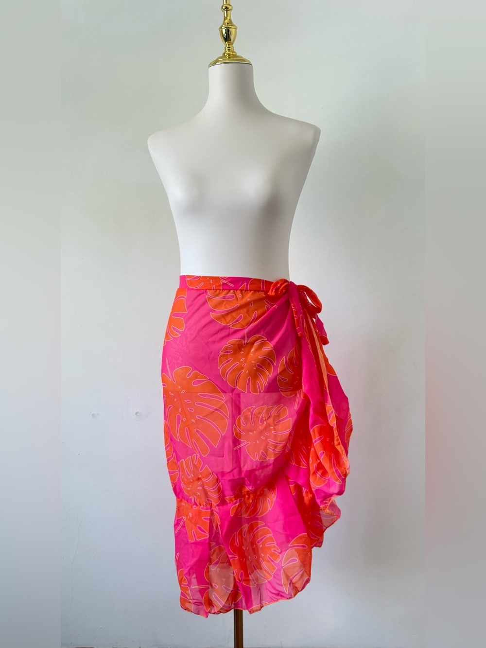 NWT ! Bright Pink & Orange Tropical Cover Up Skirt Wrap Woman One Size
